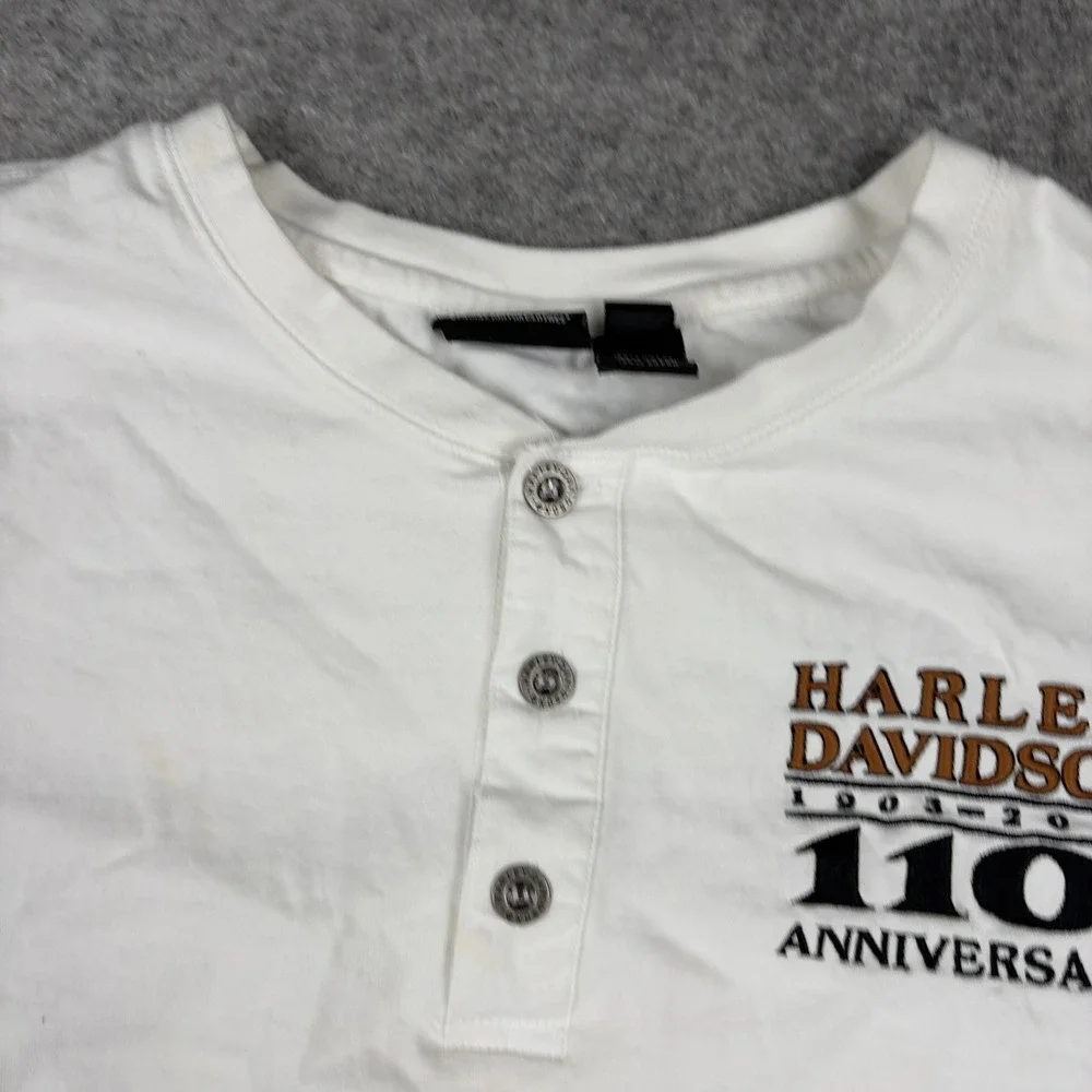 Harley Davidson Henley Shirt Mens 2XL White 110th Anniversary Long Sleeve - Picture 5 of 11